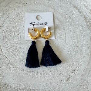 Madewell Gold Hoops with Navy Tassels